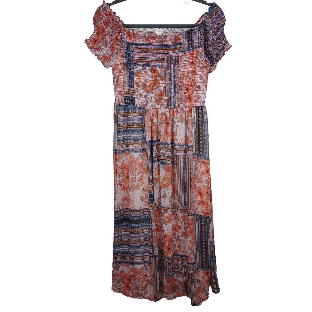 Xhilaration Womens Short Sleeve Floral Smocked Boho Dress Size Medium